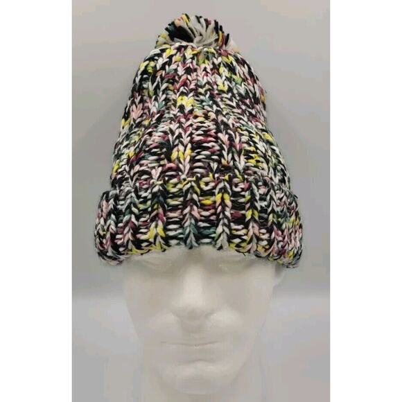 American Eagle Beanie Hat Crochet Pom Multicolor‎ Purple Pink Yellow Black White - Picture 1 of 7